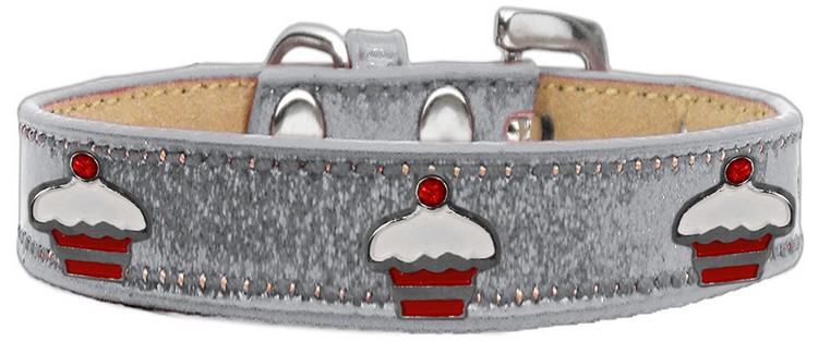 Red Cupcake Widget Dog Collar Silver Ice Cream Size 18